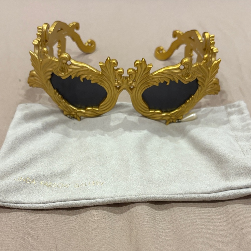 Jeremy Scott X Linda Farrow Gold Ornate Chandelier Baroque Sunglasses